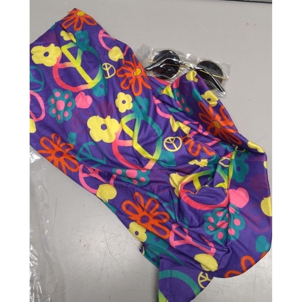 Groovy 60's Flower Power Hippie Bell‎ Bottom Pants And Glass Adult Costume XL - Picture 5 of 8